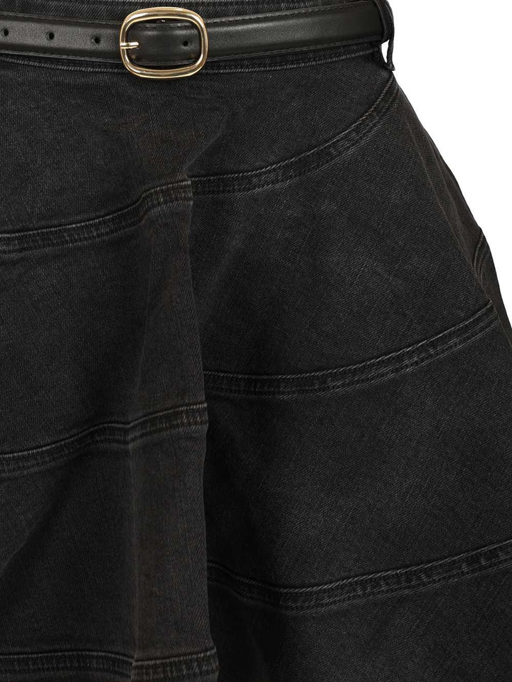 Self-Portrait Black Flared Denim Mini Skirt Gonne - Nero | 1b7d08078a400b7e114681eeed8b1a282985c2a7