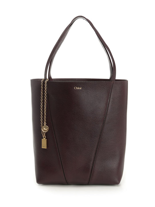 Chloé Spin Large Hammered Leather Tote Bag Handbags Bordeaux
