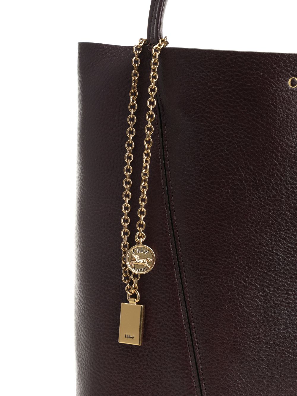 Chloe' Chloé Spin Large Hammered Leather Tote Bag Handbags - Bordeaux | 1766931c46fa07a6dfc91232c4aa38073f70cb14