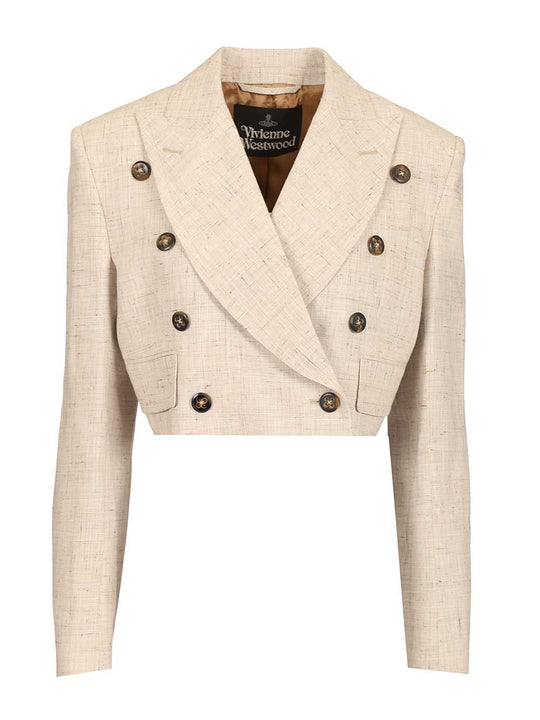 Double-Breasted Cropped Blazer Giacche Beige