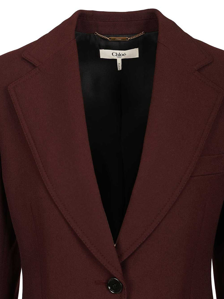 Chloe' Tailored Single-Breasted Jacket In Wool Gabardine Giacche - Bordeaux | df0844217da7839f87cd0249599449b93d032da2