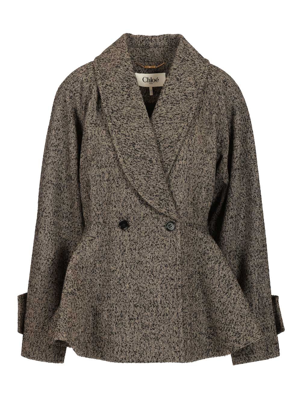 Chloe' Short Chevron Wool Riding Coat Coats - Beige | 2bc18cffb3f42b165c1efb260d75550455c946cb