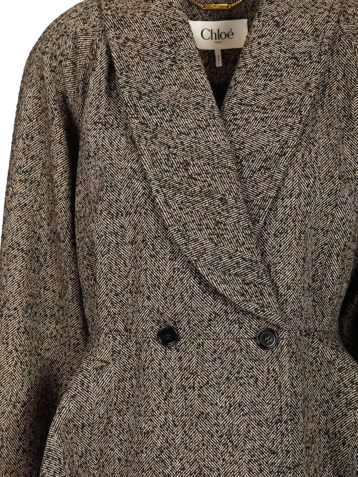 Chloe' Short Double Breasted Coat Coats - Beige | 5ddee67f7647693dc55eae1012804682a0b295f1