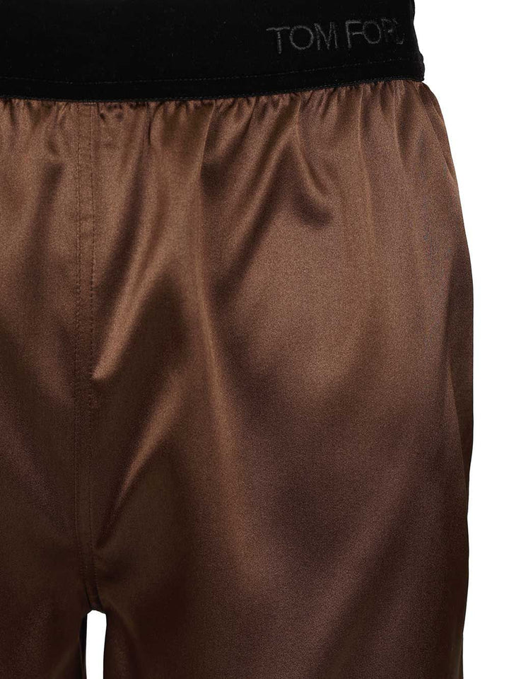 Tom Ford Silk Satin Shorts Trousers - Marrone | 7fc22bebe5a726290aeb0a0d9a37932f19df03ea