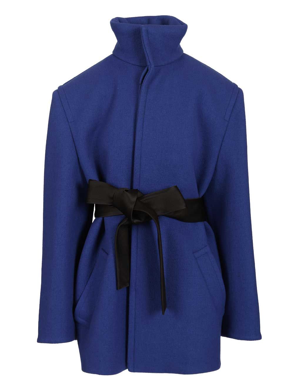 Saint Laurent Short Coat With Belt Coats - Blu | 47faa65dec6d766388335872f9b00ef09f7ff58a
