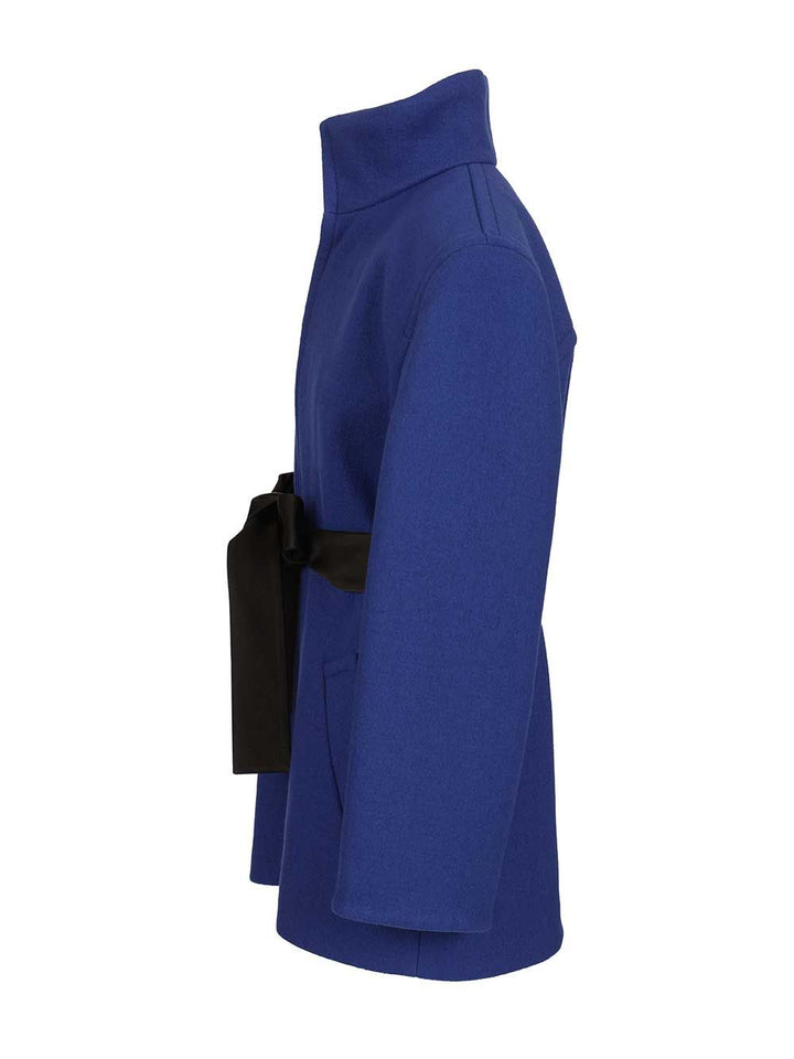 Saint Laurent Short Coat With Belt Coats - Blu | c33850dfc28529490bad82c635c13aafb8d947a8