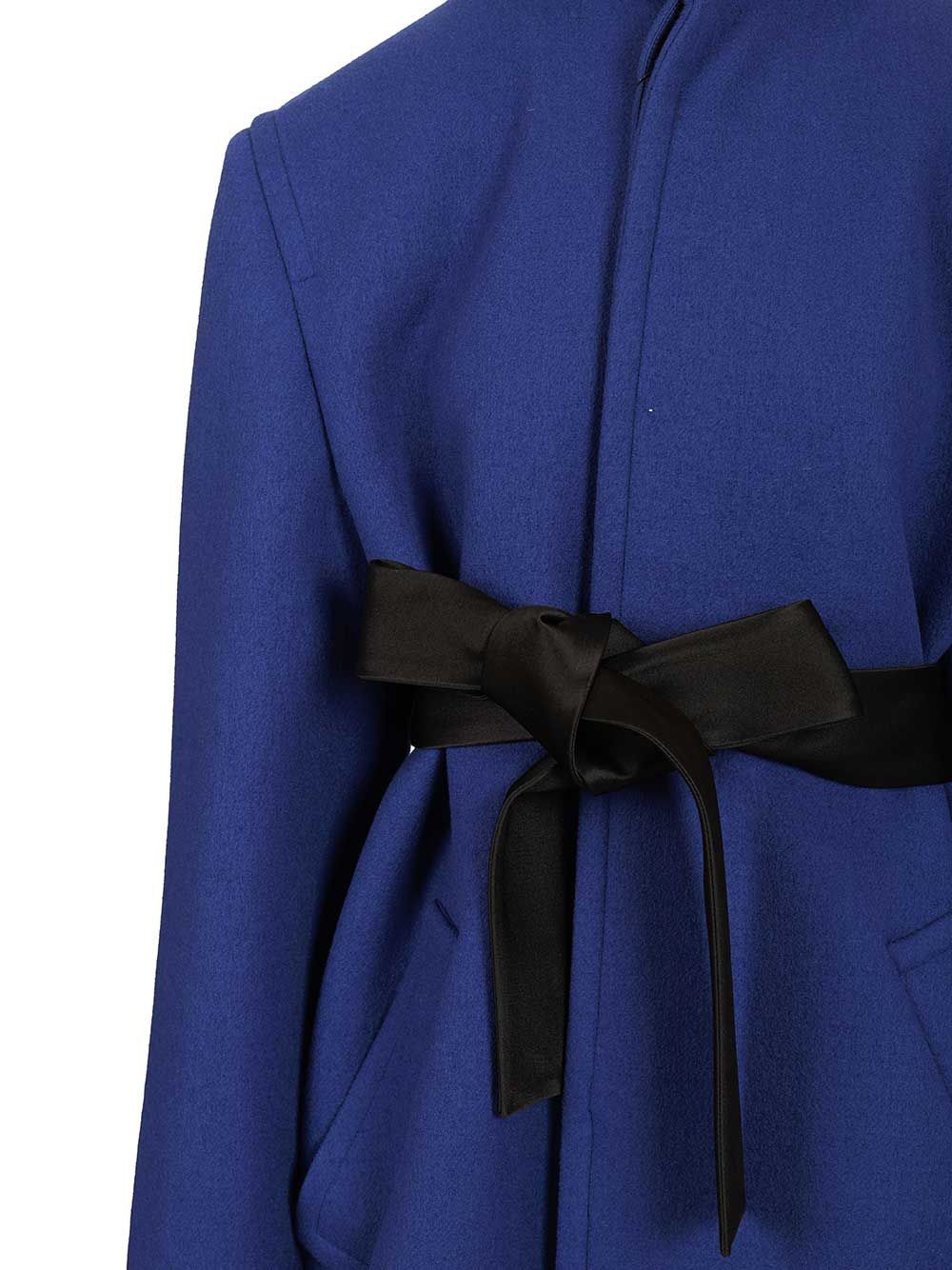 Saint Laurent Short Coat With Belt Coats - Blu | 44fea24657c1ca1b4e939444d2ade98b1ac3dace
