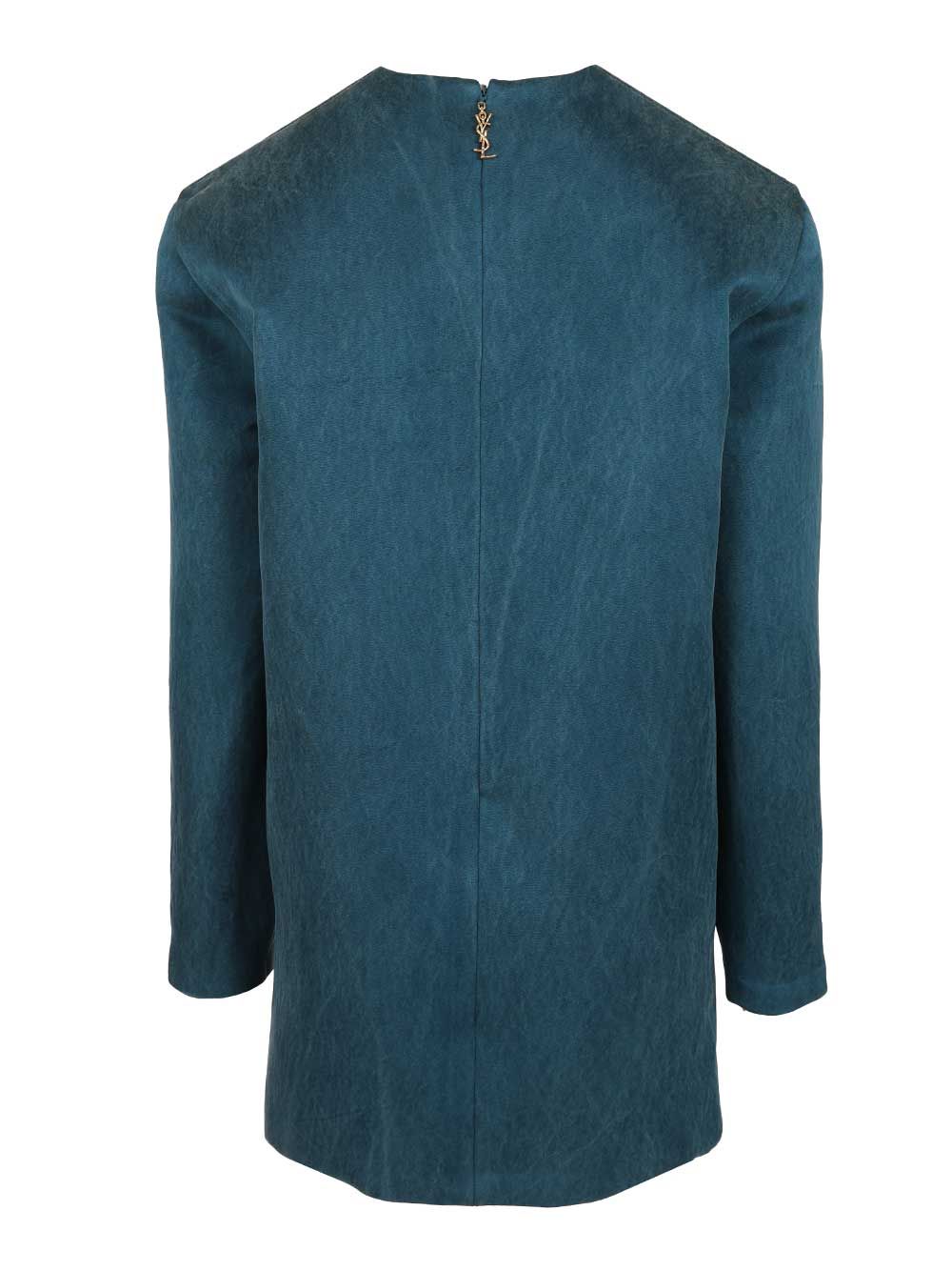 Saint Laurent Stonewashed Silk Satin Boxy Dress Abiti - Blu | f714448c78a61f2cb98fef4f8cc904a7519ac2f8
