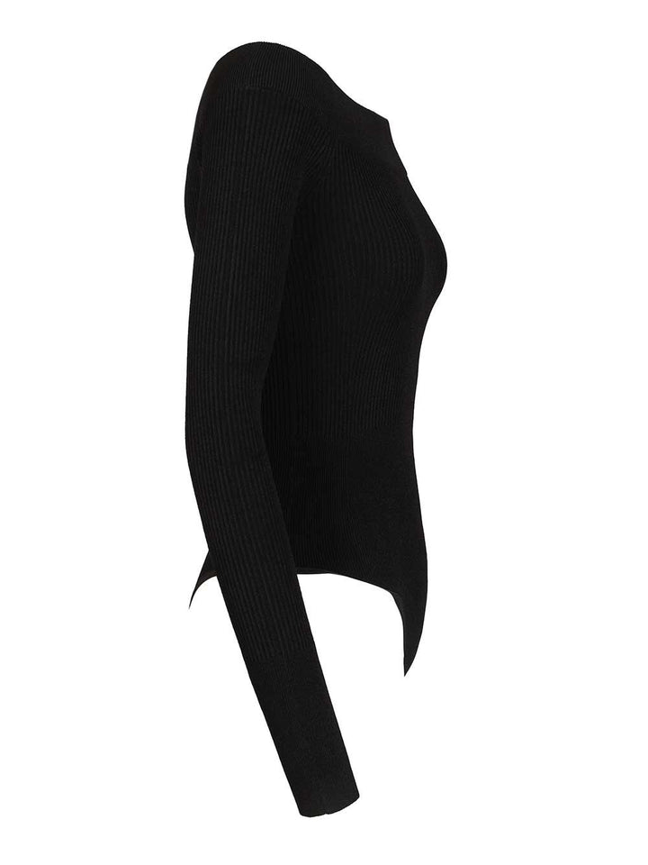 AlaÏA Ribbed Knit Bodysuit Top - Nero | 852e35416ca8f4146ab952e3c0391909ff77c446