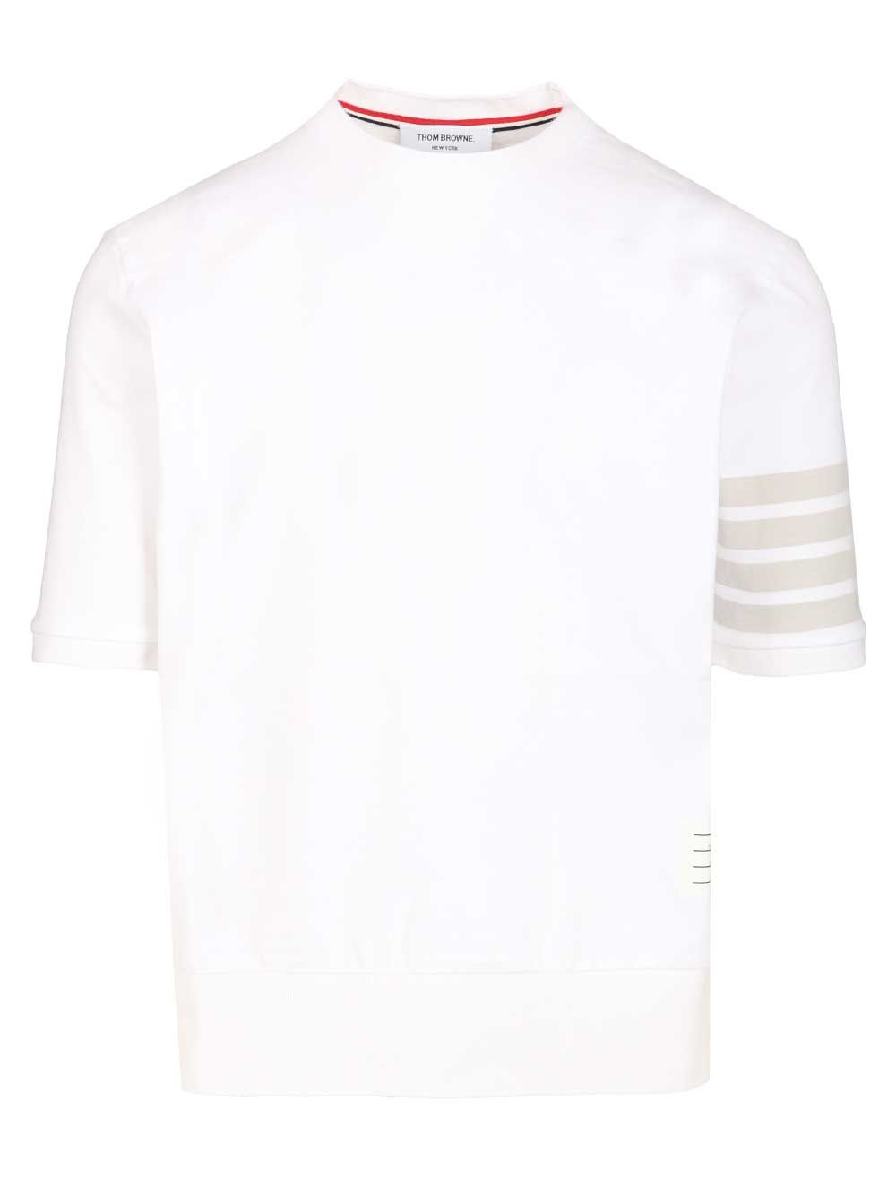 Thom Browne Garment Dyed Short Sleeve Rib Cuff Tee In Med Weight Jersey W/ Overdyed 4 Bar T-Shirt - Bianco | fa9ab5f7d9335de3a314d56b2eff16f0cd817262