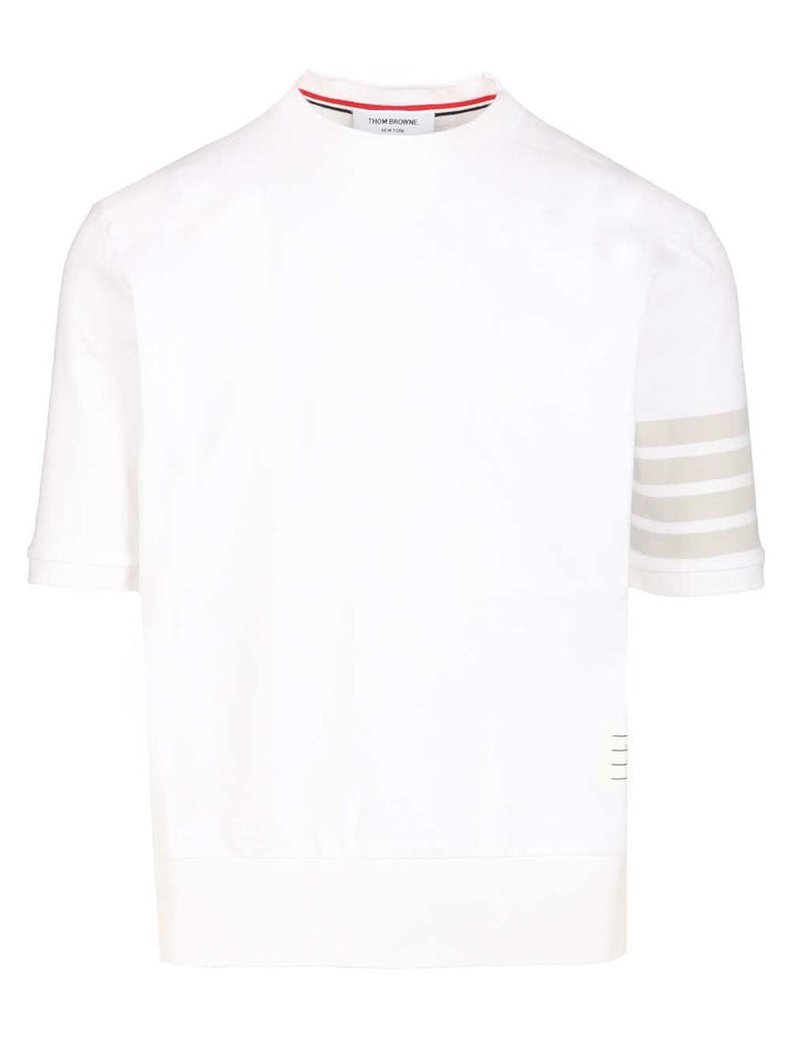 Thom Browne Garment Dyed Short Sleeve Rib Cuff Tee In Med Weight Jersey W/ Overdyed 4 Bar T-Shirt - Bianco | fa9ab5f7d9335de3a314d56b2eff16f0cd817262