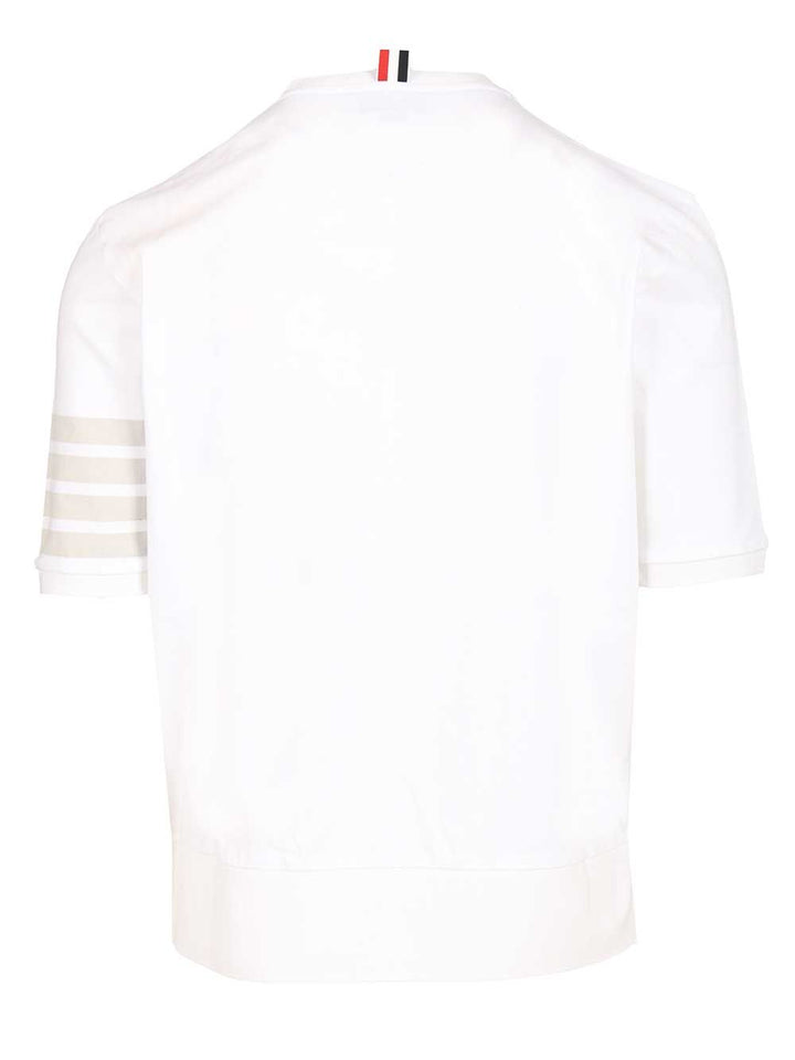 Thom Browne Garment Dyed Short Sleeve Rib Cuff Tee In Med Weight Jersey W/ Overdyed 4 Bar T-Shirt - Bianco | ec82111e2f79b88d9f1ce9d079952070c6472b3b