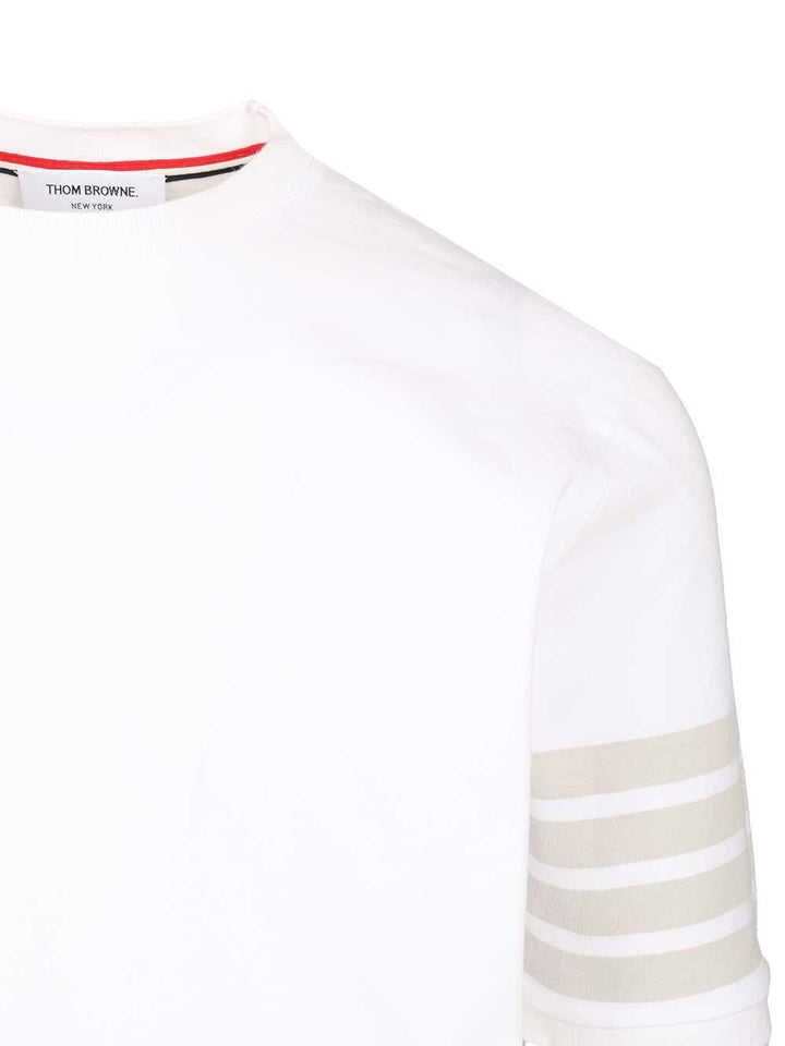 Thom Browne Garment Dyed Short Sleeve Rib Cuff Tee In Med Weight Jersey W/ Overdyed 4 Bar T-Shirt - Bianco | e804487e94879b839a230019c080ac414a867dd8