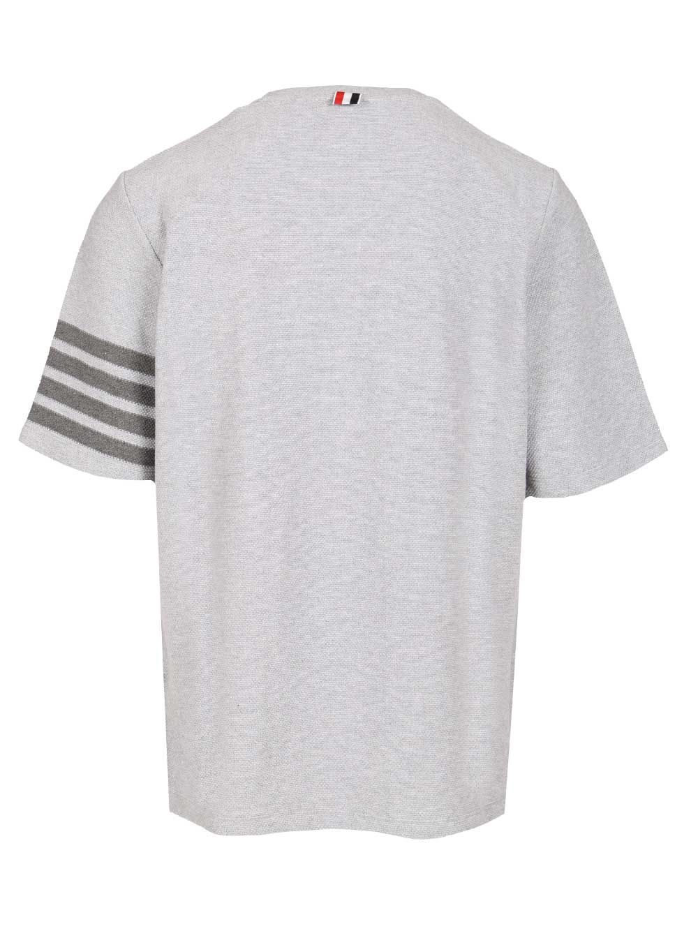 Thom Browne Short Sleeve Tee In Textured Pique W/ Eng 4 Bar T-Shirt - Grey | aa0e7ec814eeb44f6c10b9c306706b50d09bfbd2