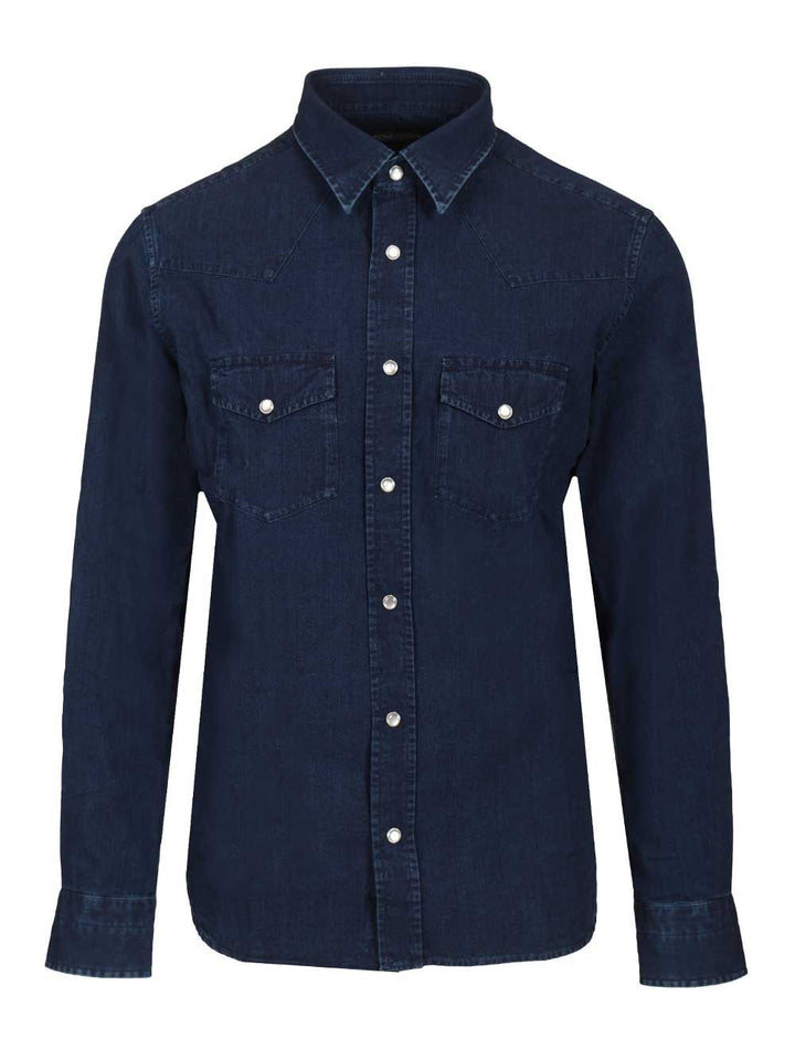 Tom Ford Denim Light Poplin Slim Fit Western Shirt Shirts - Blu | 57d0a5d1a1ca3987a341cf7889ed74cf6bdc52eb