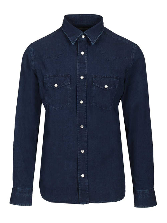 Denim Light Poplin Slim Fit Western Shirt Shirts Blu
