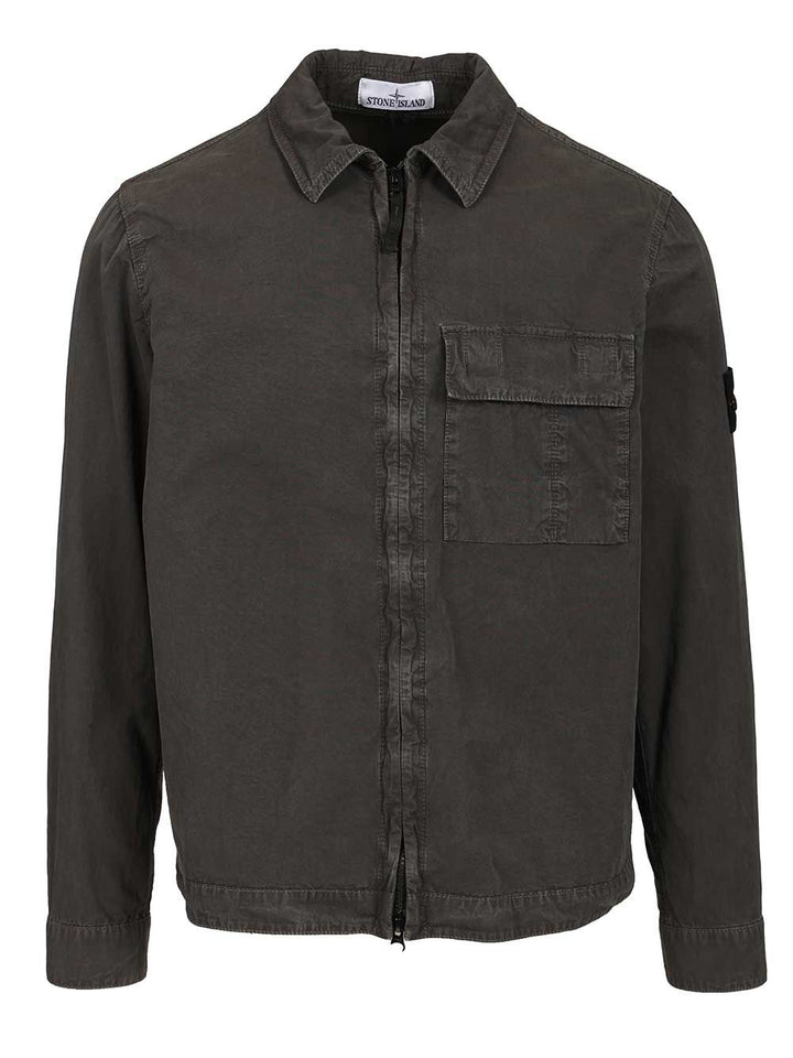 Stone Island Organic Cotton Canvas Overshirt Shirts - Nero | 99fa552192266ce7709aee84b58d5a685b645a3e