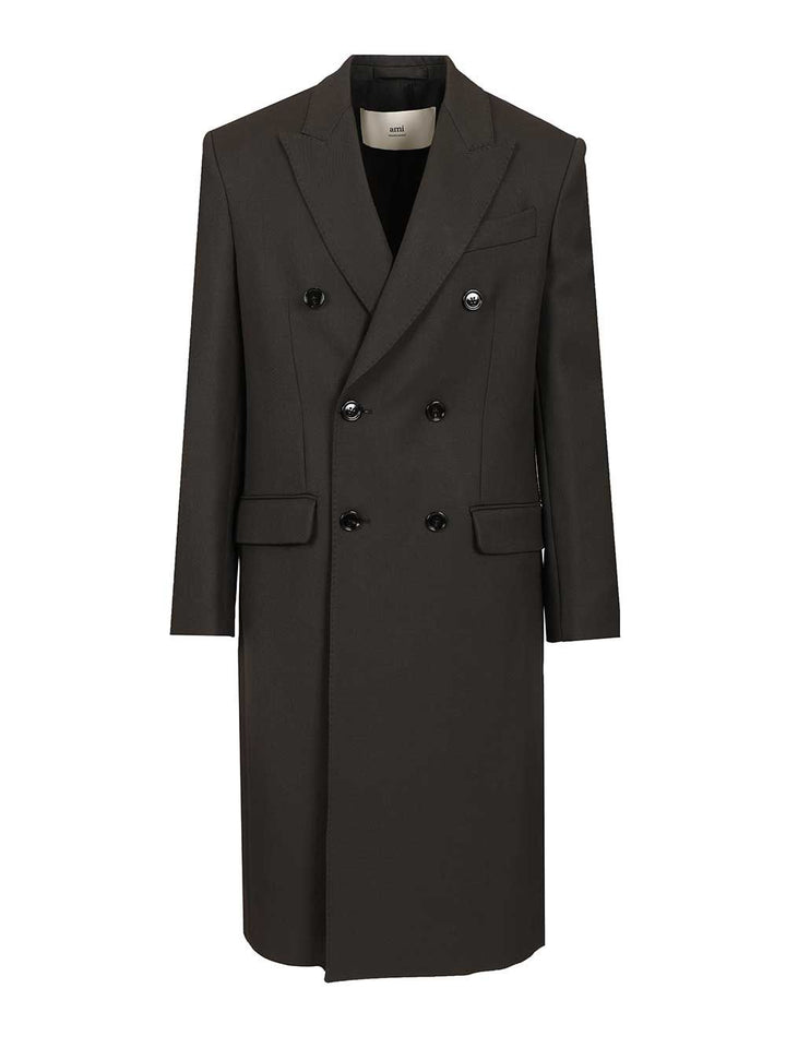 Ami Double-Breasted Wool Coat Coats - Grey | 8765ad2fbc22f935ab492c0a4fee11591f2b0fd1