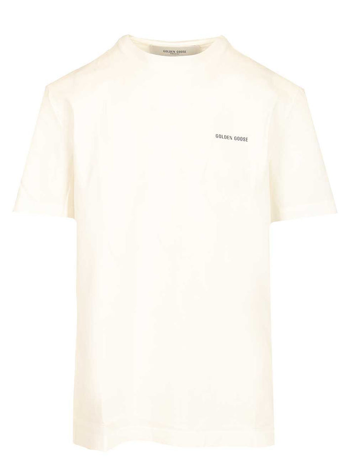 Golden Goose Deluxe Brand Journey M's  Regular Light Cotton Jersey Contrast Logo Print T-Shirt - Bianco | b8f4af91b7ba95b50b106e92c8a7e239b3a5dae5