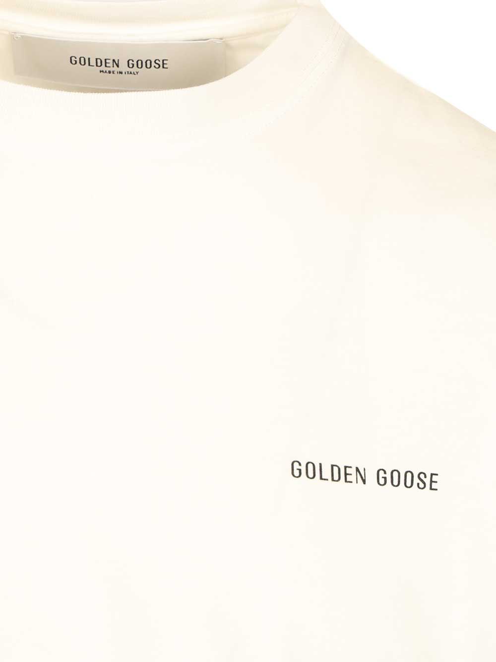 Golden Goose Deluxe Brand Journey M's  Regular Light Cotton Jersey Contrast Logo Print T-Shirt - Bianco | 8493e1d6a426ba6a4fb45aea256f72b21b39be7f
