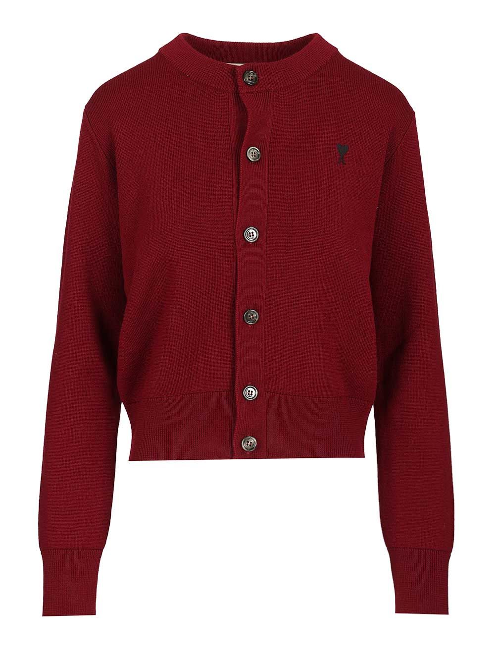 Ami Merino Wool Cardigan Knitwear - Rosso | 4565c7627d3ff871b380ee4da8711f52dde61e9e