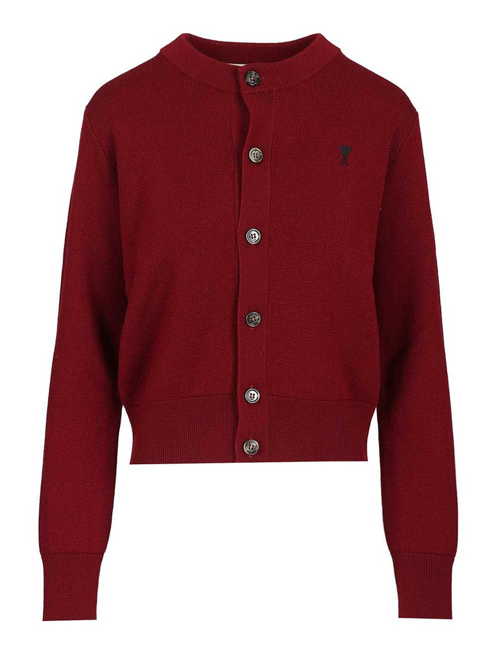 Ami Merino Wool Cardigan Knitwear - Rosso | 4565c7627d3ff871b380ee4da8711f52dde61e9e