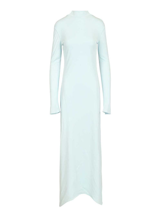 Crepe Jersey Long Sleeve Evening Dress Abiti Light Blue