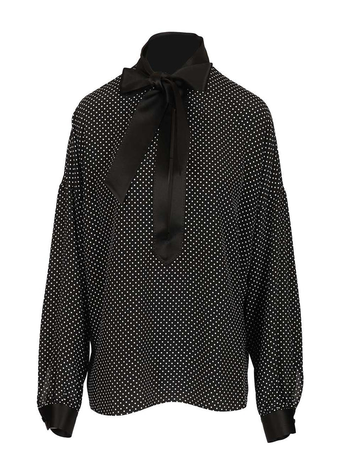 Tom Ford Polka Dot Silk Satin Blouse With Lavallière Collar Shirts - Nero | 77d92fecb8229468ec084e6cbfef03053e287cf7
