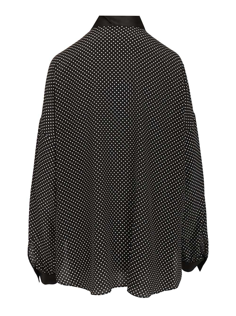 Tom Ford Printed Small Polka Dot Silk Crepe De Chine Lavalliere Tunic Top Shirts - Nero | 86c432db87a1e1d6c01148d363eef62f3293f76e