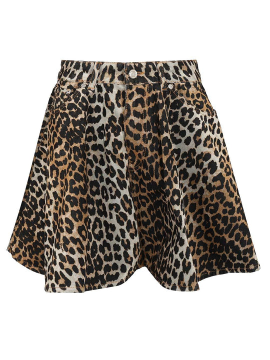 Printed Flock Denim Mini Skirt Gonne Animalier