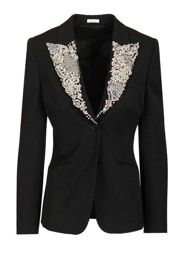 Mcqueen Single-Breasted Jacket With Chainmail-Style Embroidery Giacche - Nero | 9096a6aab9d4468ae98848705c87b5de3c363ed7