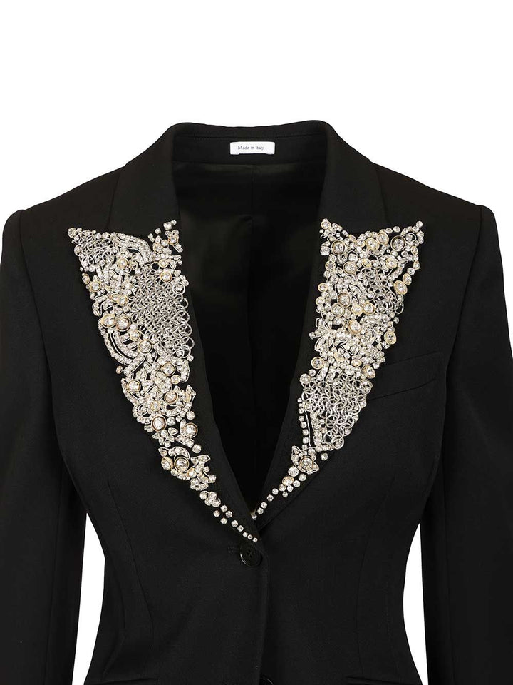 Mcqueen Single-Breasted Jacket With Chainmail-Style Embroidery Giacche - Nero | d0777c97a5b11001138b167493c2e1905333f19d