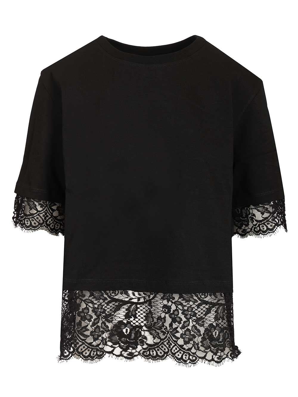 Mcqueen Cotton  With Lace T-Shirt - Nero | d29e7b95fe511f8bc6ea8de70a4821484d26c817