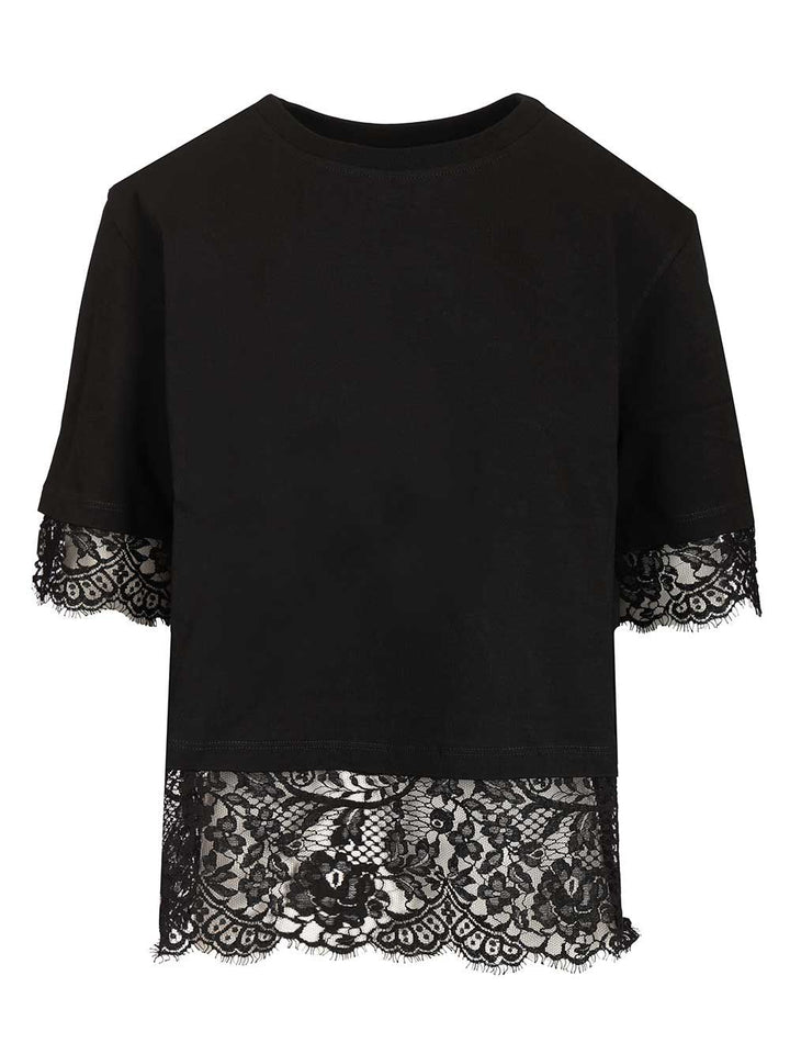 Mcqueen Cotton  With Lace T-Shirt - Nero | d29e7b95fe511f8bc6ea8de70a4821484d26c817