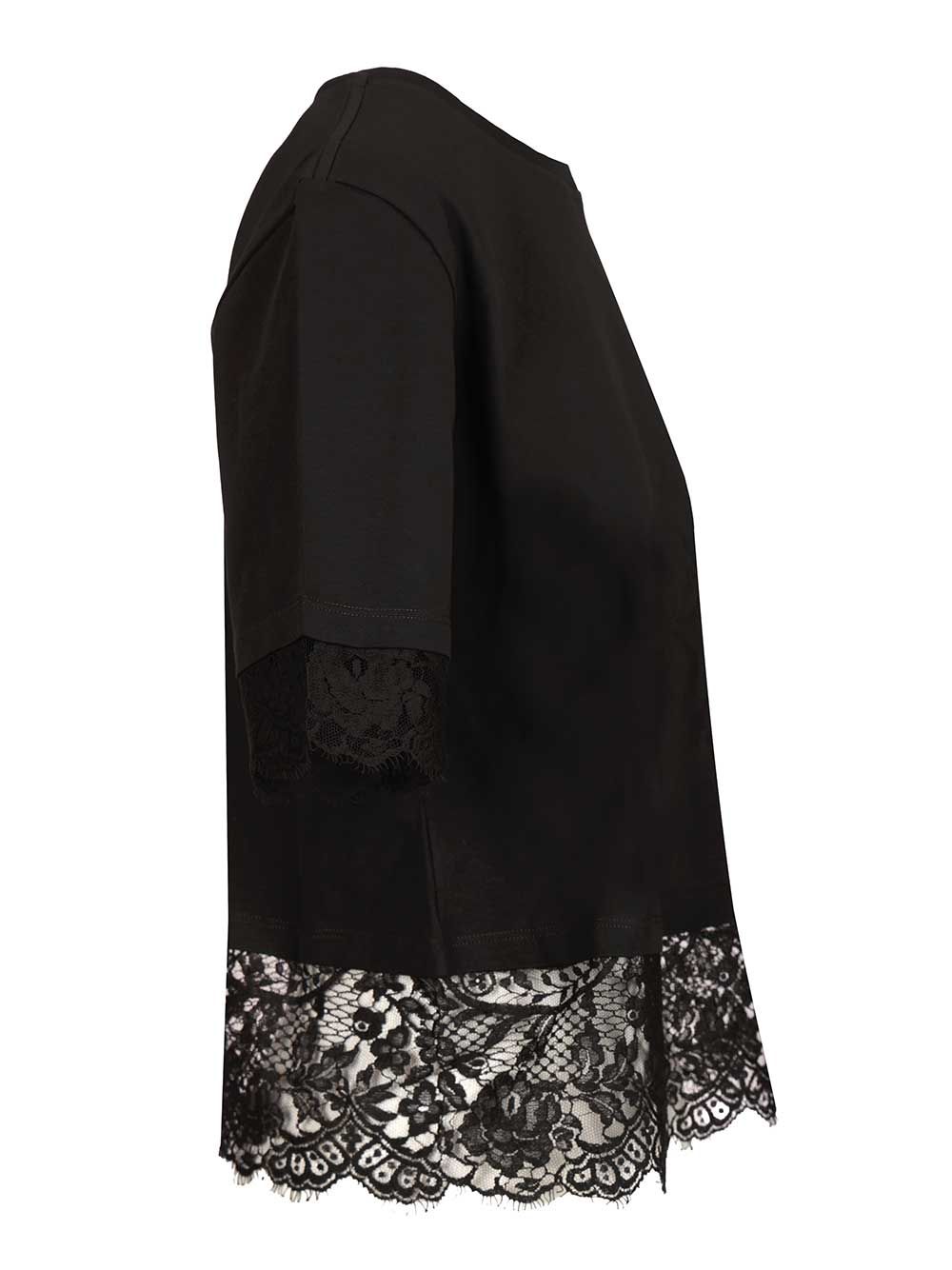 Mcqueen Cotton  With Lace T-Shirt - Nero | ae11ba7af612bcd4eed16fa612a10c8794ef40f7