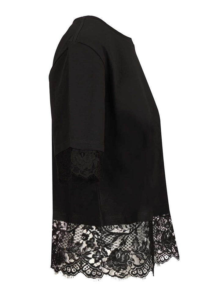 Mcqueen Cotton  With Lace T-Shirt - Nero | ae11ba7af612bcd4eed16fa612a10c8794ef40f7