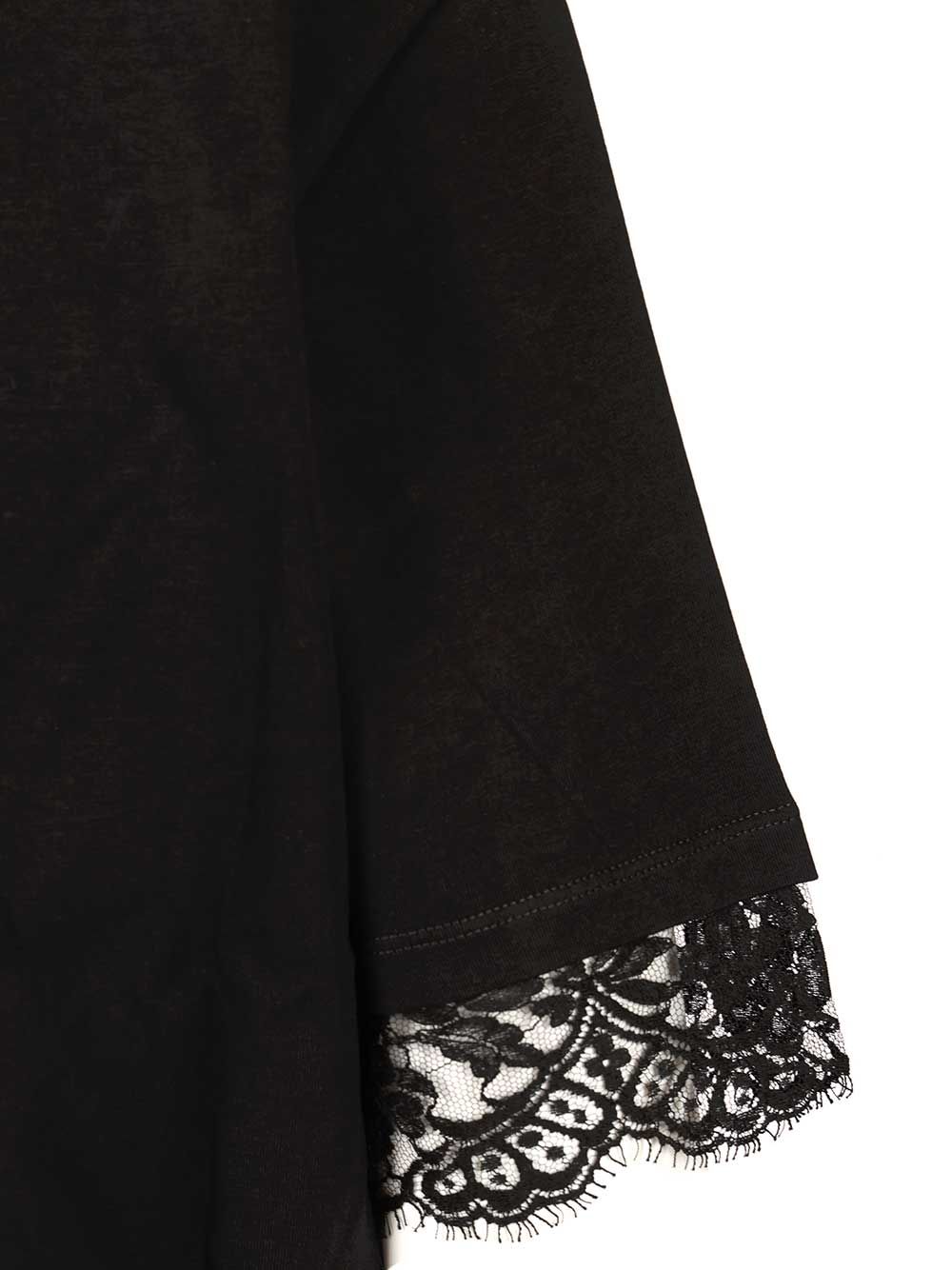 Mcqueen Cotton  With Lace T-Shirt - Nero | 690ba647c7bd12cc4517422311dbb836f0e50db1