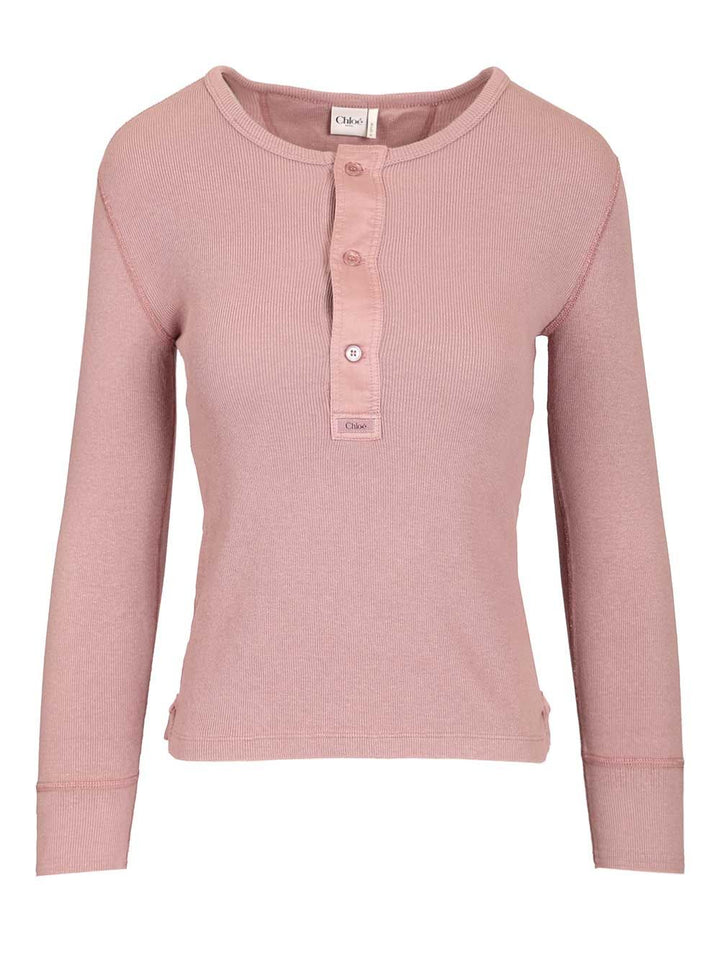 Chloe' Cotton Henley Shirt Knitwear - Rose | b3157bfc3fc968606be590d6c3ac8eb98d53e9de