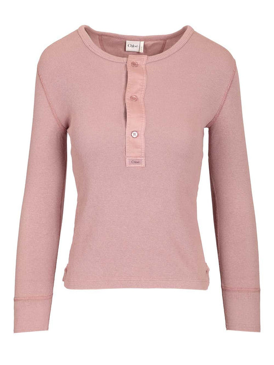 Cotton Henley Shirt Top Rose