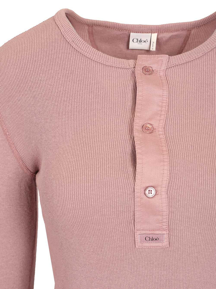 Chloe' Cotton Henley Shirt Knitwear - Rose | e2ab516b42333104f034bcd4cfea6ea988cfac62