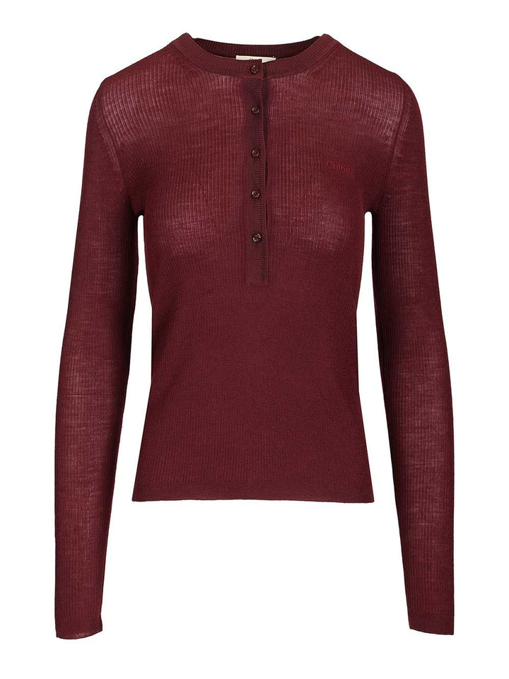 Chloe' Henley T-Shirt - Bordeaux | 340f96eab946def421b8691d4b8833267b3b0f5e