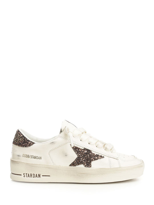 Stardan Leather Upper Toe And Tongue Glitter Star And Heel Sneakers Bianco