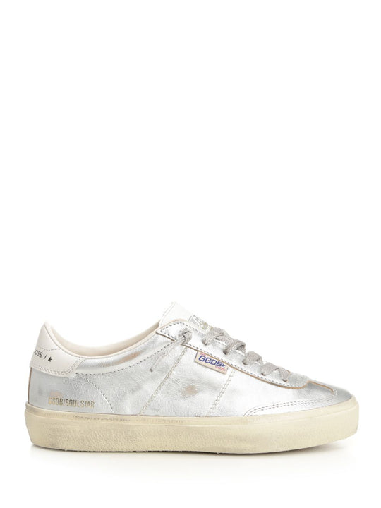 Soul-Star Laminated Upper Toe And Tongue Leather Heel Sneakers Silver
