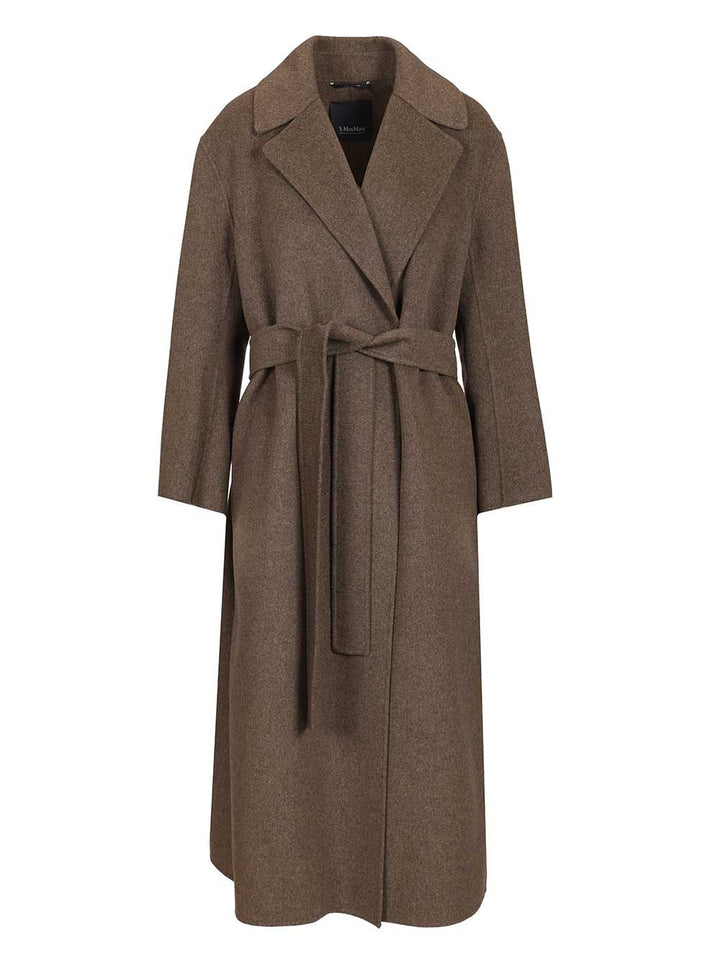 'S Max Mara Luna Long Wool Coat Side Slits With Belt Coats - Rosso | e043847a6f142236e6887309f0ceda4a90ad5d13