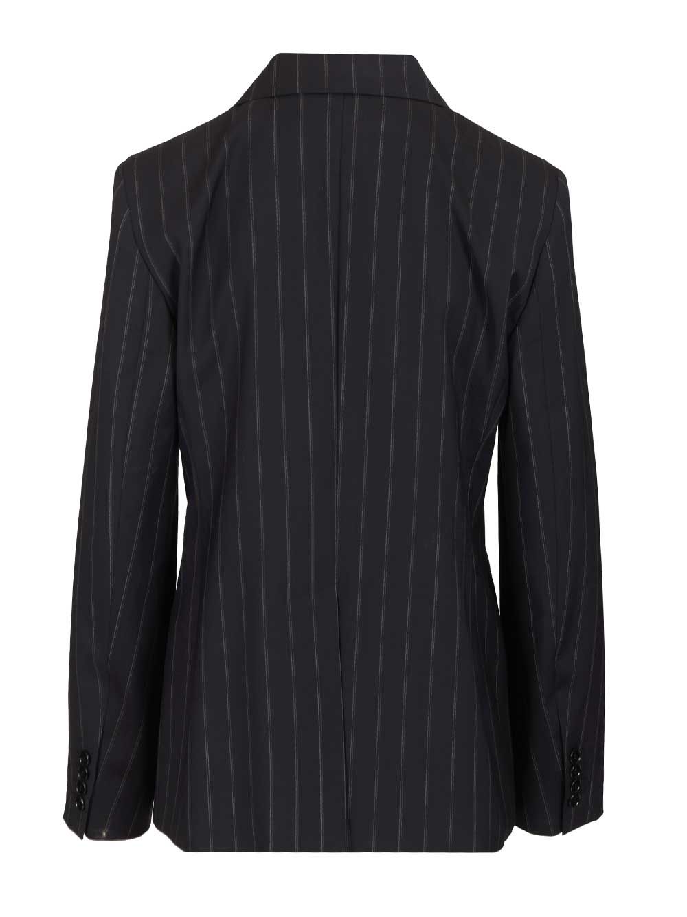 Max Mara Studio Double-Breasted Blazer In Pinstriped Wool Giacche - Blu | 74e977fb55db44da081879f548ccda4837d3af55