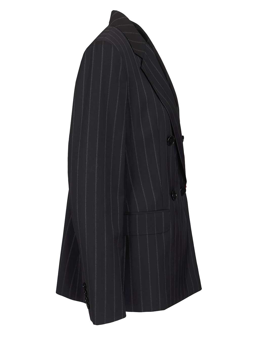 Max Mara Studio Double-Breasted Blazer In Pinstriped Wool Giacche - Blu | f17a709ffbfff8963b82b305cf0309a92032ea84