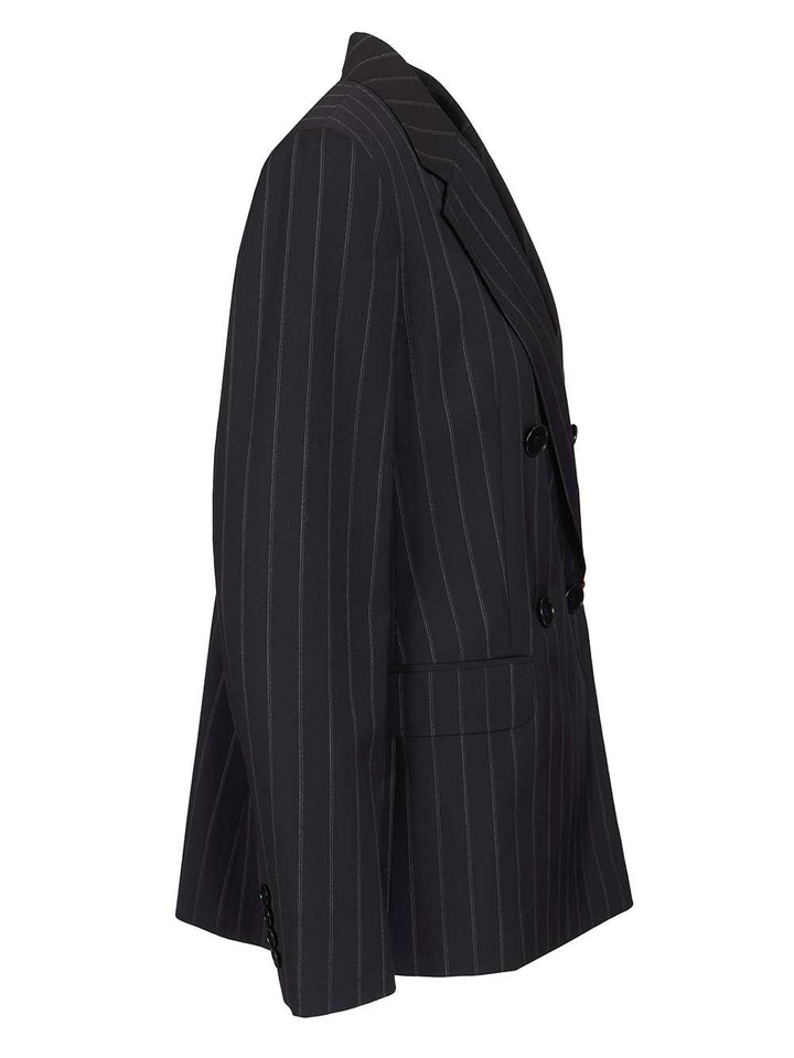 Max Mara Studio Double-Breasted Blazer In Pinstriped Wool Giacche - Blu | f17a709ffbfff8963b82b305cf0309a92032ea84