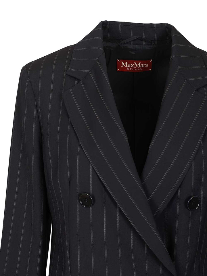 Max Mara Studio Double-Breasted Blazer In Pinstriped Wool Giacche - Blu | c270e25148fdc5500f19af2a483bb0c3aa5bd1fc