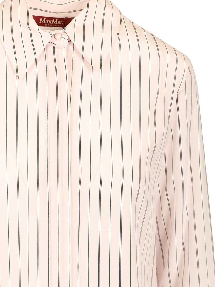 Max Mara Studio Mstflirt Silk Striped Shirt Shirts - Rose | 4832290563726c160867a09310ad15b774a5619a