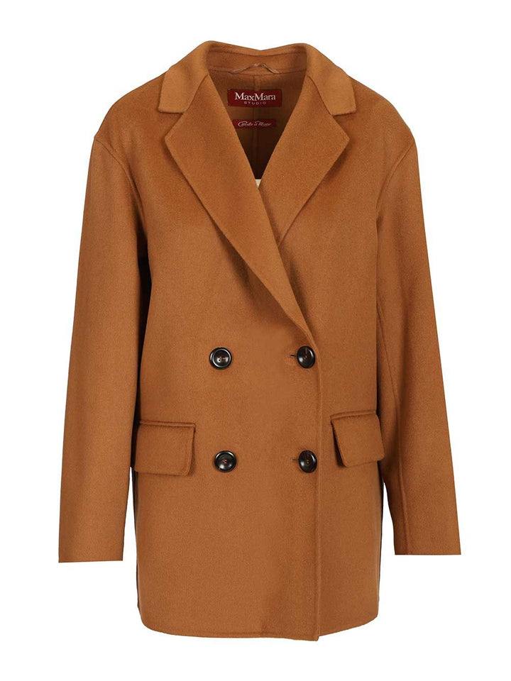 Max Mara Studio Caban In Wool And Silk Coats - Marrone | f7c1aadcd9af547529a221595b0f16c6774144f8